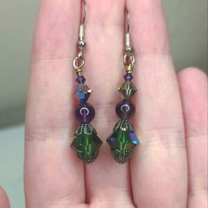 Vintage Green and Purple Swarovski Crystal Earrings